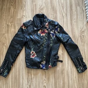 Blank NYC Small Embroidered Leather Moto Jacket
